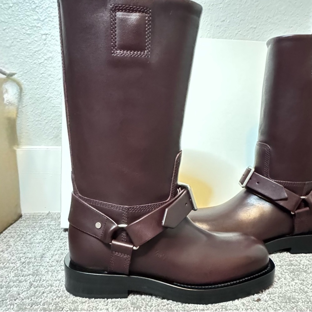 Burberry Brown Leather Combat Moto Boots - Picture 4 of 16
